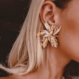 Leaf gold plated big earrings